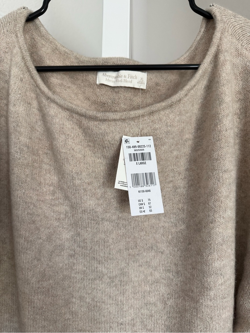 Abercrombie & Fitch Merino Wool-Blend Slash Sweater - XL Light Brown - Picture 11 of 16